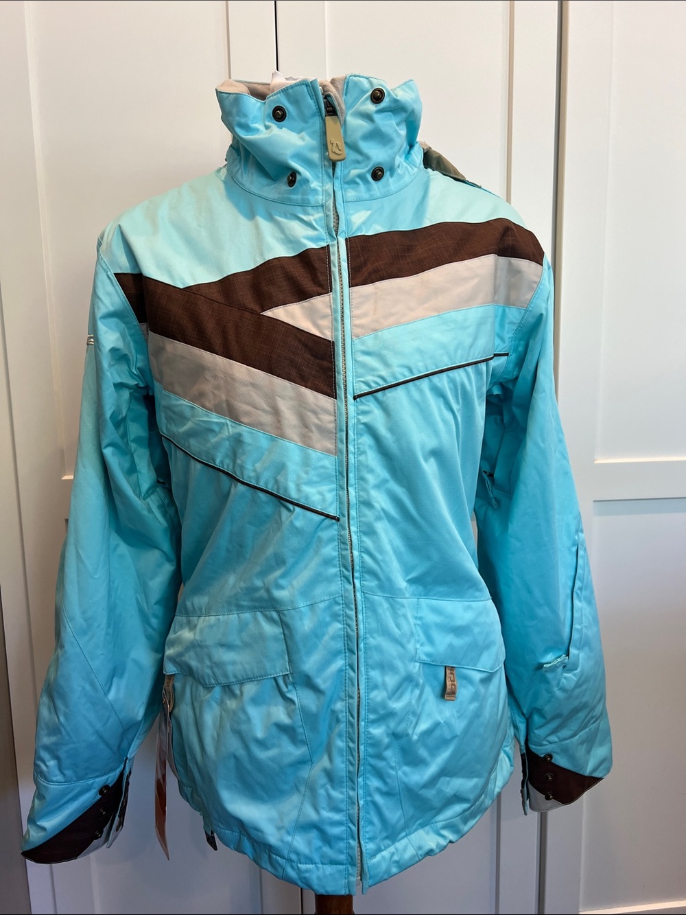NWT RIDE Snowboards Cell Five Women's Small/Medium Ski Jacket Aqua Blue Retro
